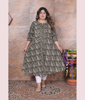 Avnii Women Cotton Printed A-line Kurti ( Green )