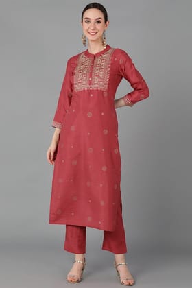 Maroon Chanderi Silk Ethnic Motifs Yoke Design VCK8848