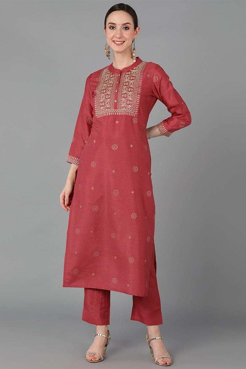 Maroon Chanderi Silk Ethnic Motifs Yoke Design VCK8848
