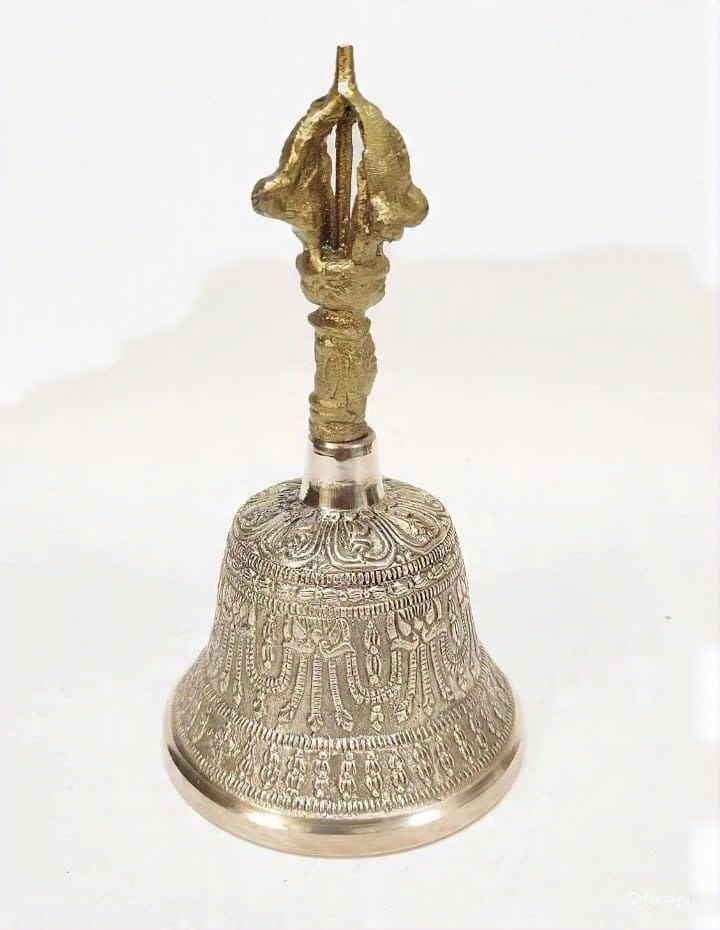 Gold Pure Brass Tibetan Meditation & Healing Bell, 5 Inch, Buddhist Prayer Bell For Yoga, Chakra Healing, Sound Therapy, Home Temple Puja