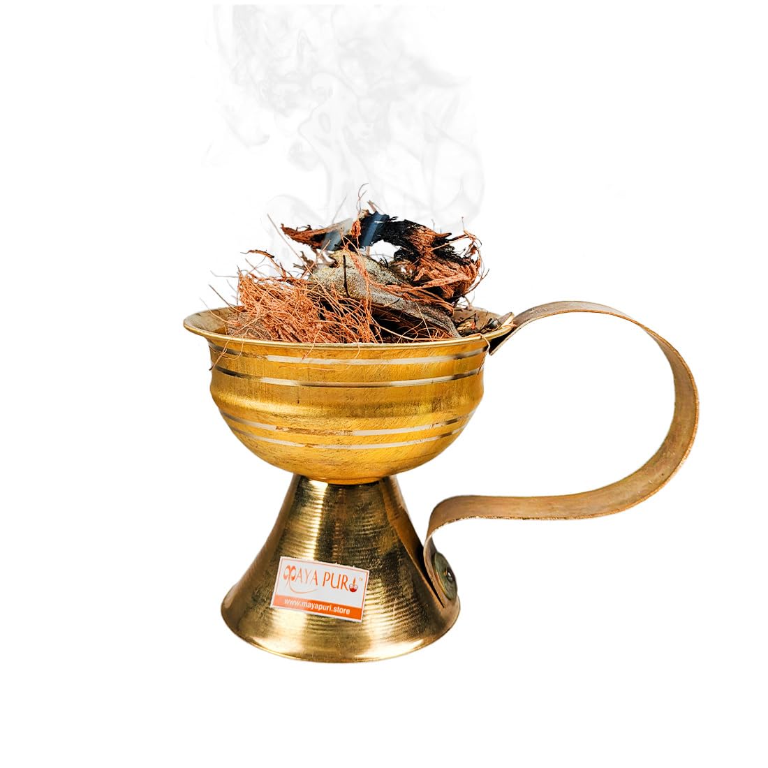 MAYAPURI Traditional Diwali Brass Dhunachi for Puja � MAYAPURI Dhoop Loban Dani | Dhuni Burner Holder | Hawan & Aarti Accessory | Pure Brass Finish