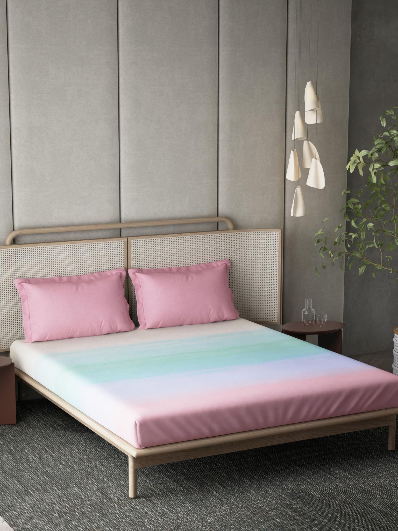 DDECOR - Esteem Ombre Collection 100% Cotton Contemporary Pattern 210TC Super King |274 CM X 274 CM| with 2 Pillow Covers - Pink