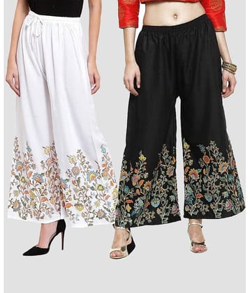 OMAYA - Navy Blue Rayon Flared Women's Palazzos ( Pack of 2 )