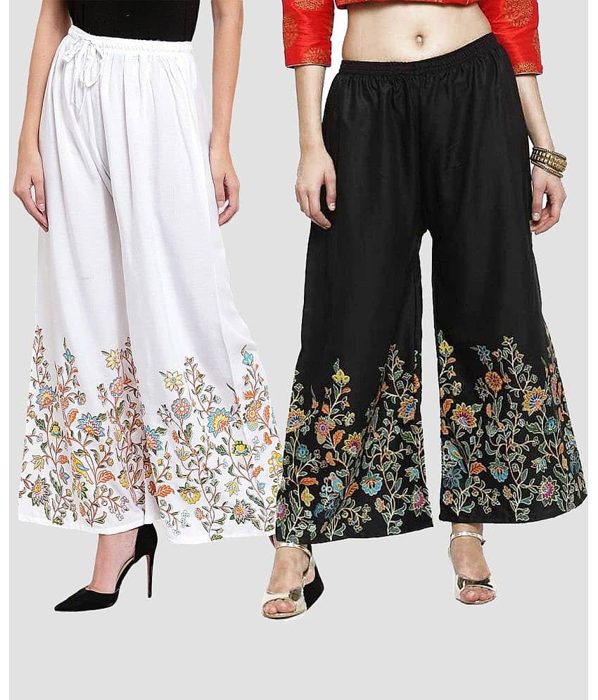 OMAYA - Navy Blue Rayon Flared Women's Palazzos ( Pack of 2 )