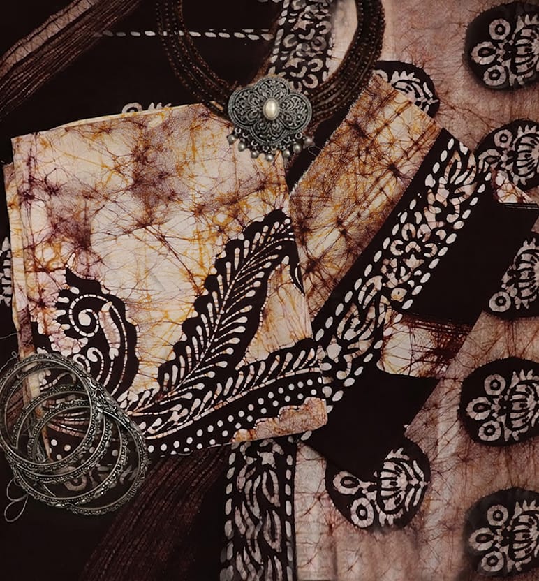 Handcrafted Batik Print 3 Piece Unstitched Rayon Suit set
