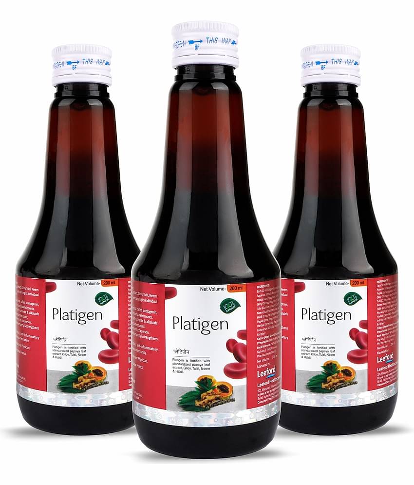 LEEFORD Platigen Syrup - Platelet Generator Booster with Papaya, Tulsi, Giloy & Neem | 3 x 200ml