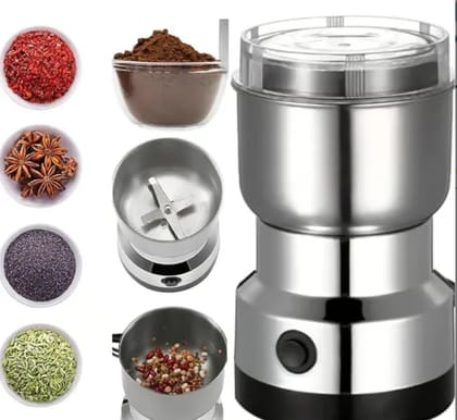 Mini Electric Coffee & Spice Grinder 150W | Stainless Steel Dry Masala Grinder | Multipurpose Mini Grinder for Coffee Beans, Nuts, Seeds & Spices | Compact Kitchen Appliance (Silver)