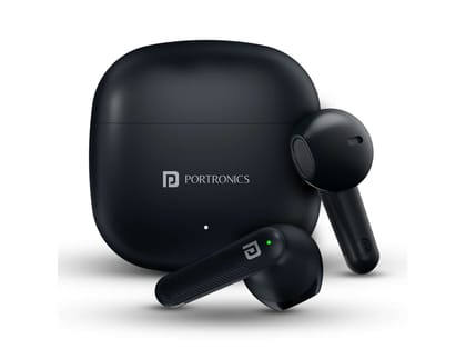 Portronics Harmonics Twins S18 Game, Music Mode, Crystal Clear Calls, Bluetooth 5.3V, Touch Control - Black