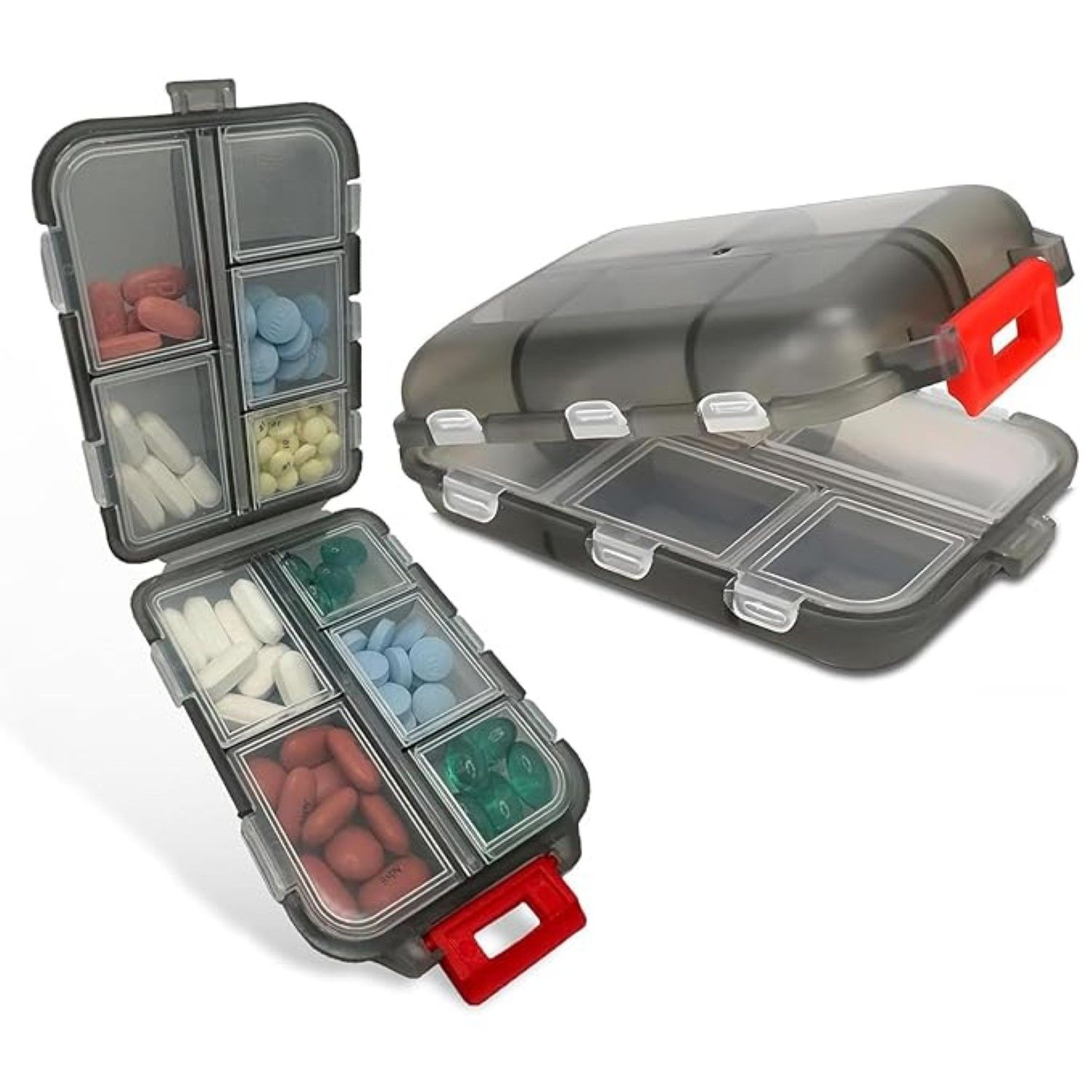 Travel Pill Organizer Plastic Airtight Medicine Case for Traveling Portable Pharmacy Box 10 Compartment Supplement Medication Holder, Pocket Medicine Box - Multicolor (Pill Box)