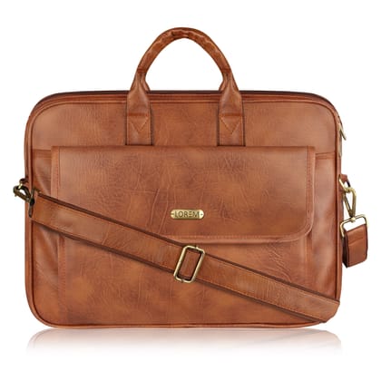 LOREM Matte Tan Color Faux Leather 9.44L Messenger Bag for Men � Fits Up to 15.6" Laptop � Ideal for Dell, HP, Lenovo, MacBook BG111