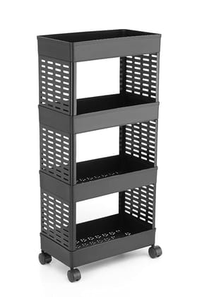 Black 3-Tier Slim Rolling Storage Cart, Mobile Shelving Unit Organizer for Kitchen, Bathroom, Pantry, Laundry Room, Garage, and Office