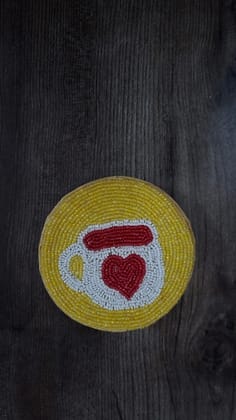 Zarkala Handmade Beaded Coffee Heart Coaster Set of 6, 4 x 4 Inches