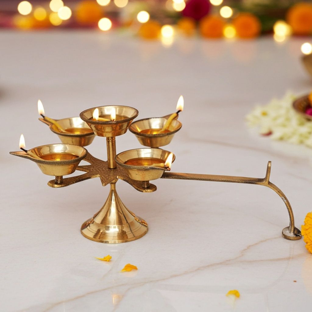 Brass Table Decor Star Deepak, Oil Lamp  - Handcrafted Oil Lamp for Temple & D�cor, Height : 4.6 Inch (FMAS628 E)