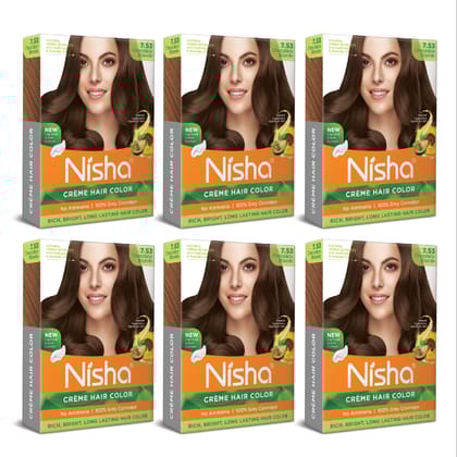 Nisha Creme Hair Color Chocolate Blonde 40gm Pack of 6, Permanent Hair Color for Women Men, No Ammonia, 100% Grey Coverage