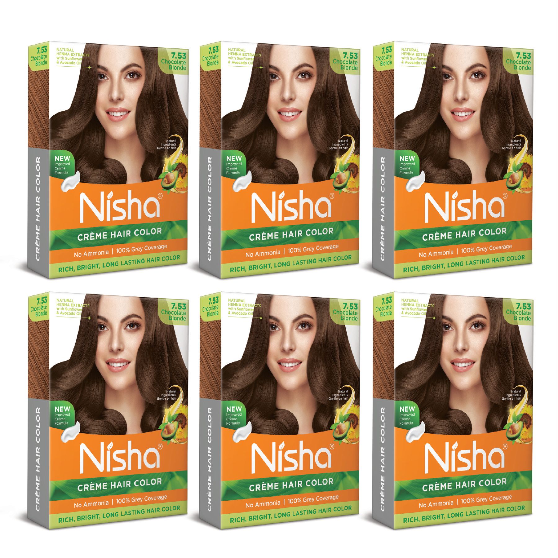 Nisha Creme Hair Color Chocolate Blonde 40gm Pack of 6, Permanent Hair Color for Women Men, No Ammonia, 100% Grey Coverage