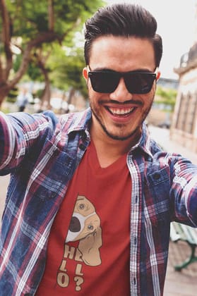 V Neck T-Shirt (Men) - Basset Hound Hello (5 Colours)