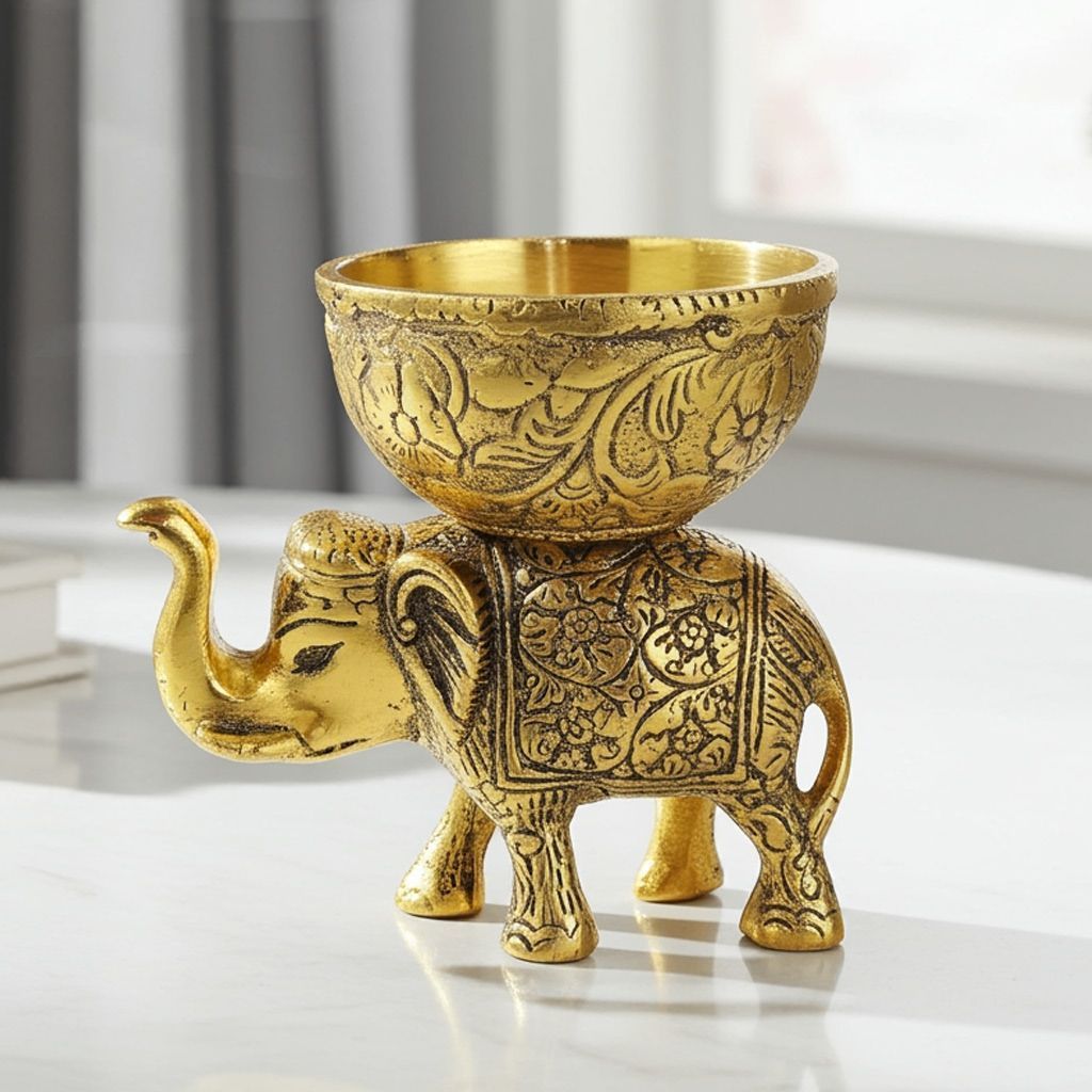 Aluminium Showpiece Elephant Bowl, Height : 4.5 Inch (ASMAS492 A)