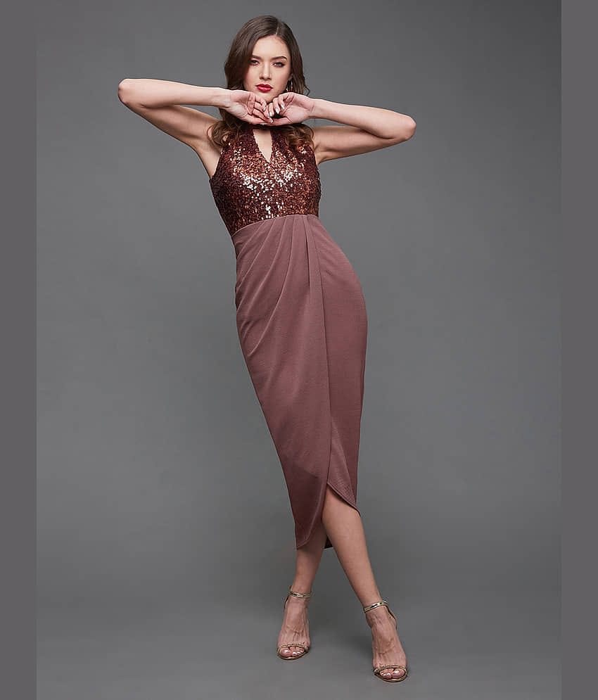 Miss Chase Women Polyester Embellished Bodycon Dress ( Mauve )