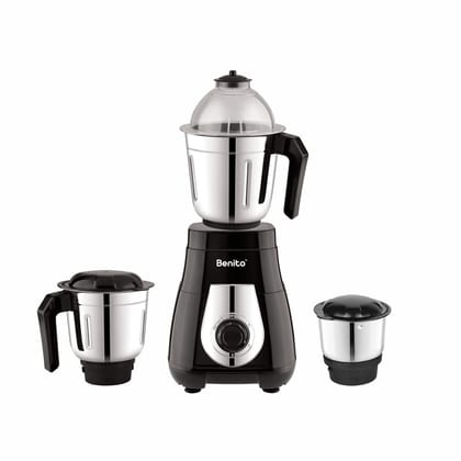 Benito Monza 750W Mixer Grinder Power-Packed Performance with Heavy-Duty Stainless Steel Jars (1.5L, 1.2L, 0.4L) | Elegant Black & Silver | 1-Year Warranty! Benito Monza 750W Mixer Grinder Power-Packed Performance with Heavy-Duty Stainless Steel Jars (1.