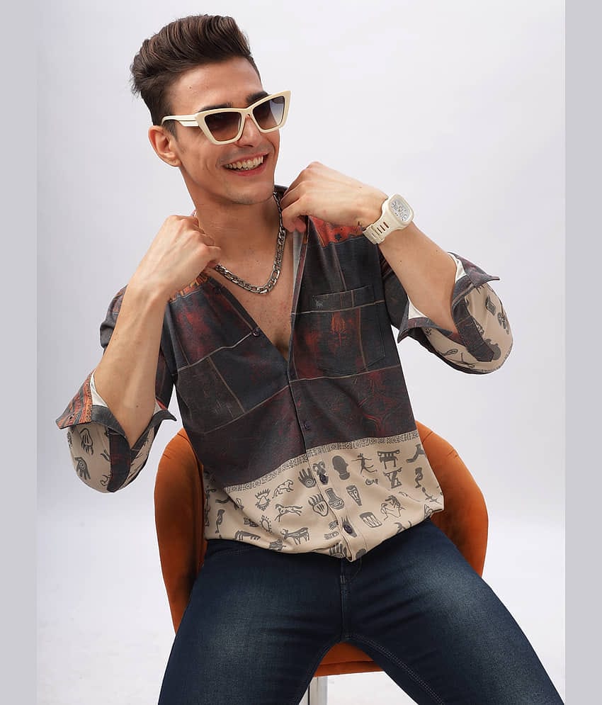 BULLMER Trendy Regular Fit Striped Causal Full Sleeve Shirt for Men_Red