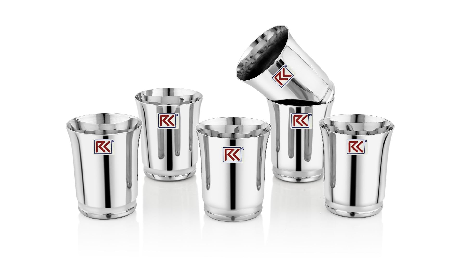 RK Stainless Steel Premium Water Glasses Pari-7 Mirror Polish, Food Grade| Pain Smooth Design | Scratch Resistant, Serving Glass | for Water Juice. (Silver) | Capacity: 300 ML | Set of 6 Glasses