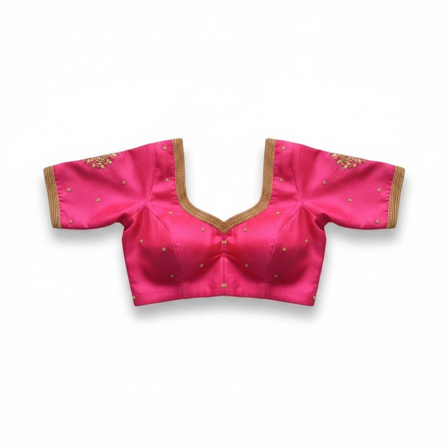 Hot Pink Embroidered Silk-Blend Ethnic Blouse