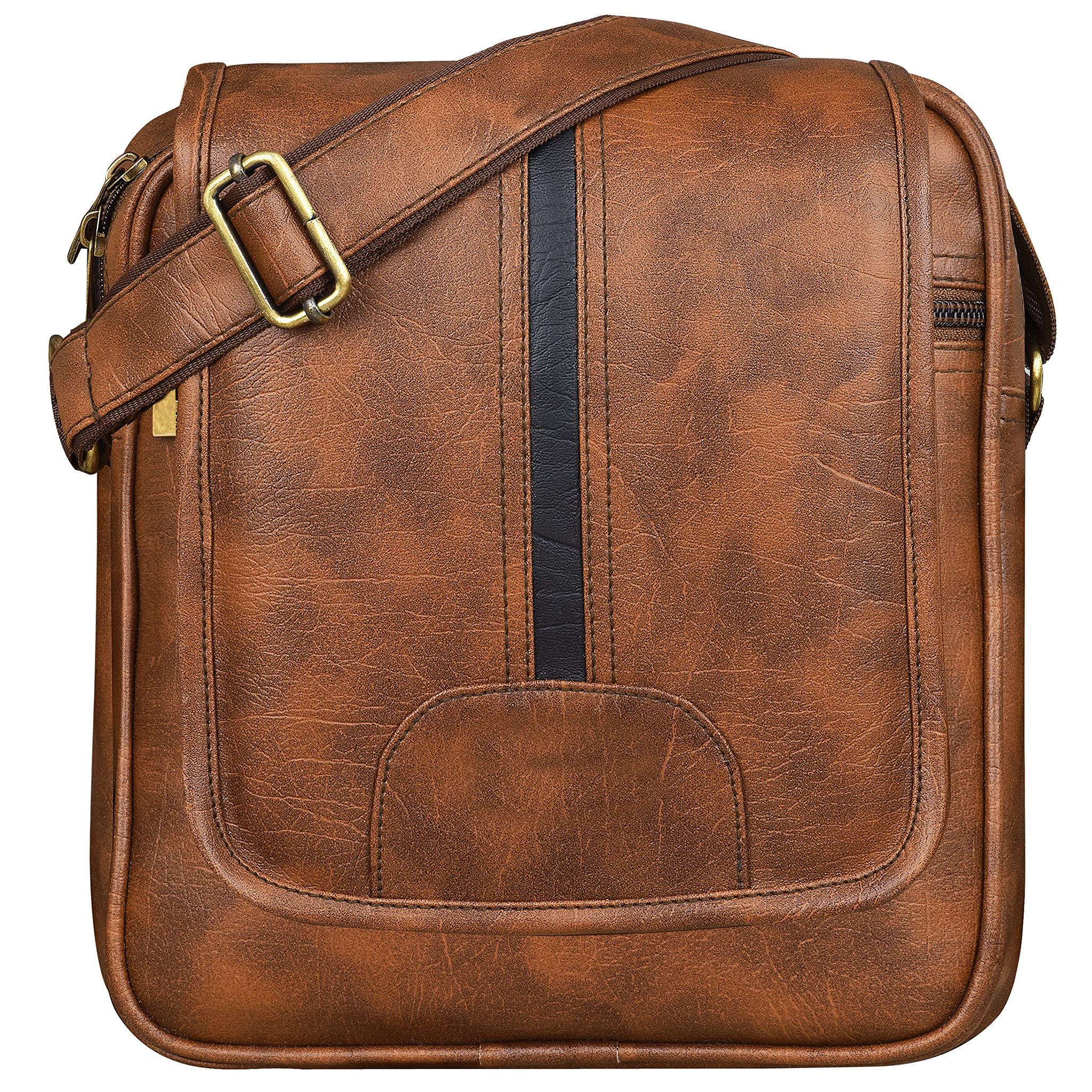 Tan Casual Faux Leather Cross Body Sling Bag For Men SL01