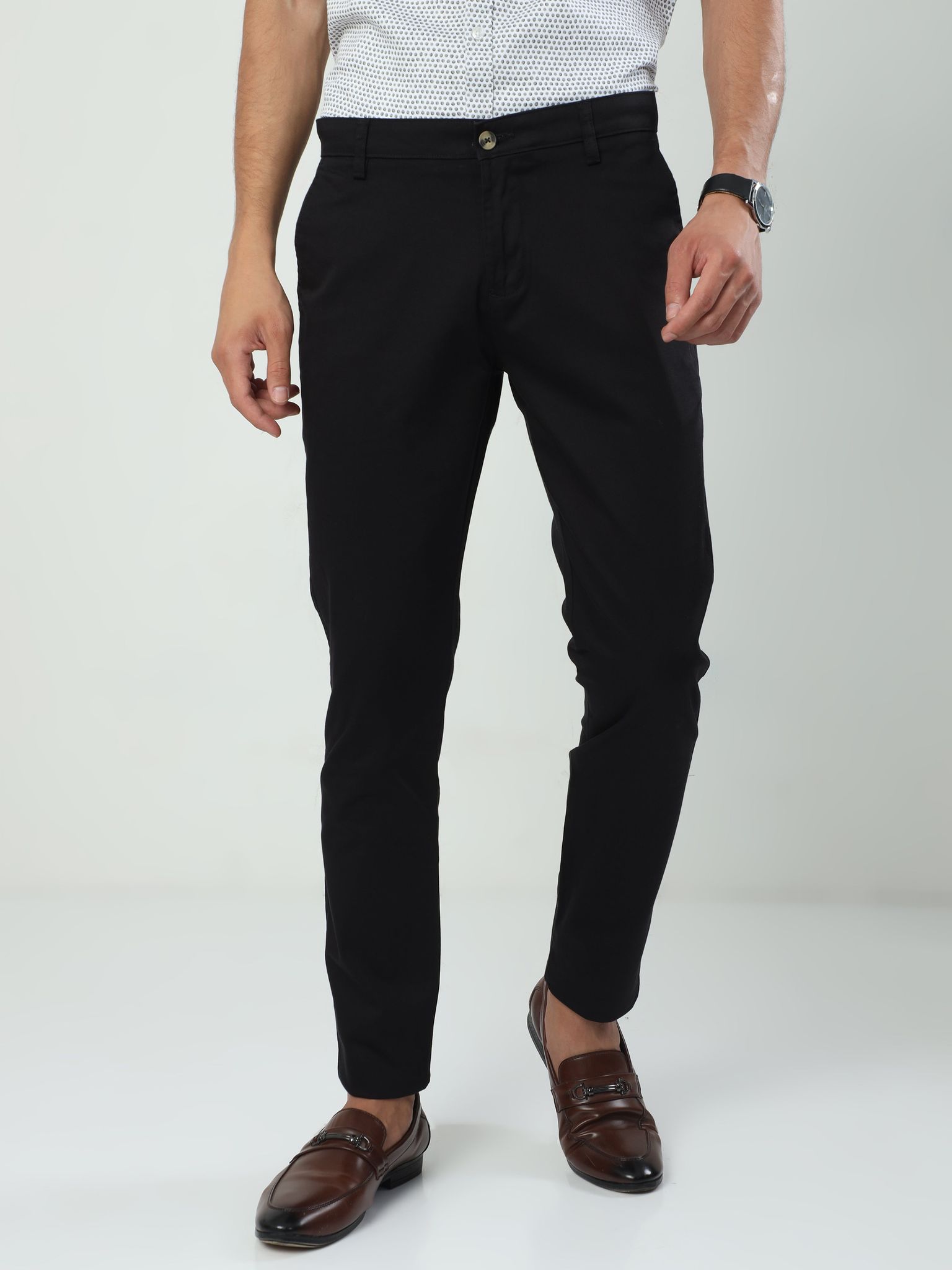 Classic Polo Men's Moderate Fit Cotton Trousers | CR-TRS-SATIN-BLACK MF LY