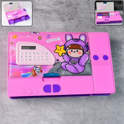 Multi-Functional Space Theme Pencil Box with Built-in Calculator (1 Pc)