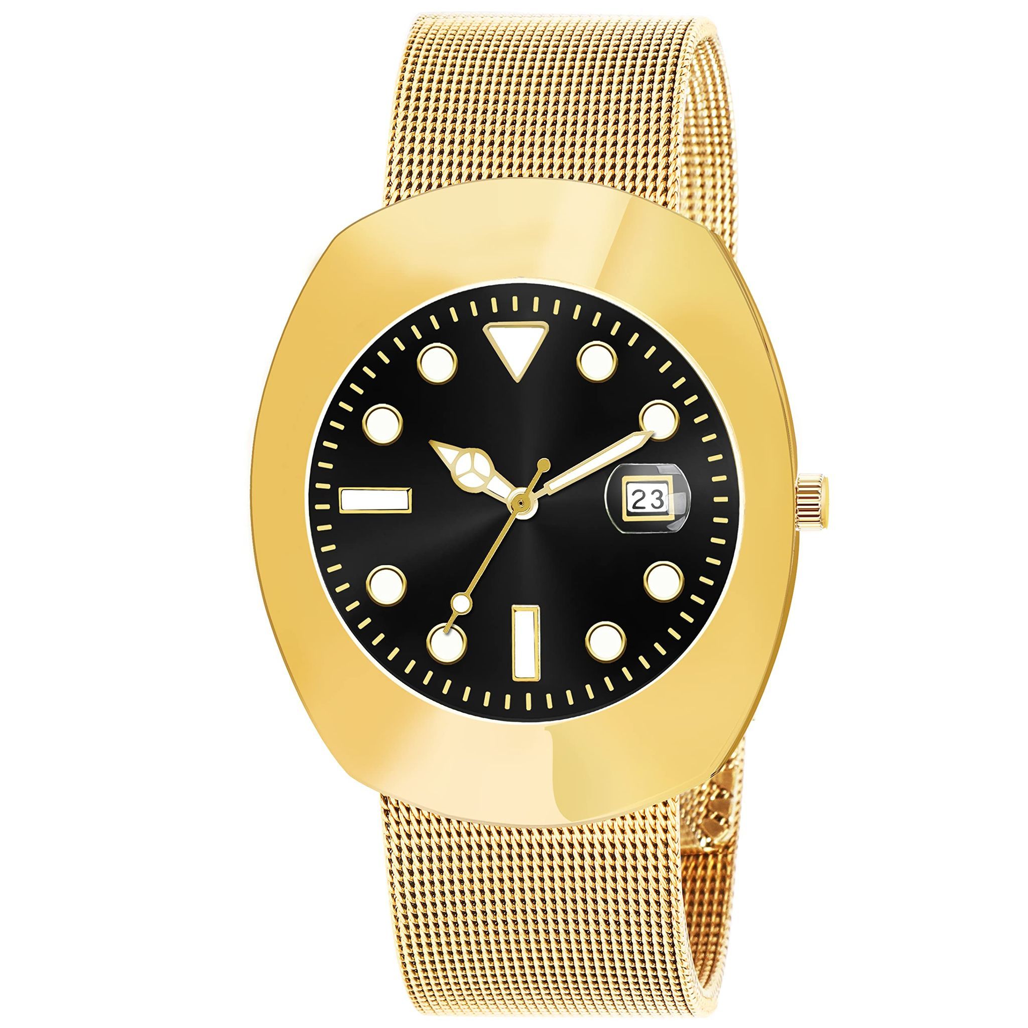 Gold Intermesh Steel Strap Analog Watch for Men LR138