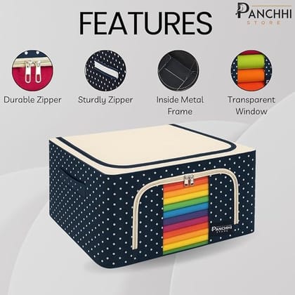 Panchhi Store Storage Box and Organiser 24 Liter Wardrobe Organizer for Storage Foldable Steel Frame Storage organiser with Zipper with Clear Window & Handles Storage Bags for Clothes Large Pack of