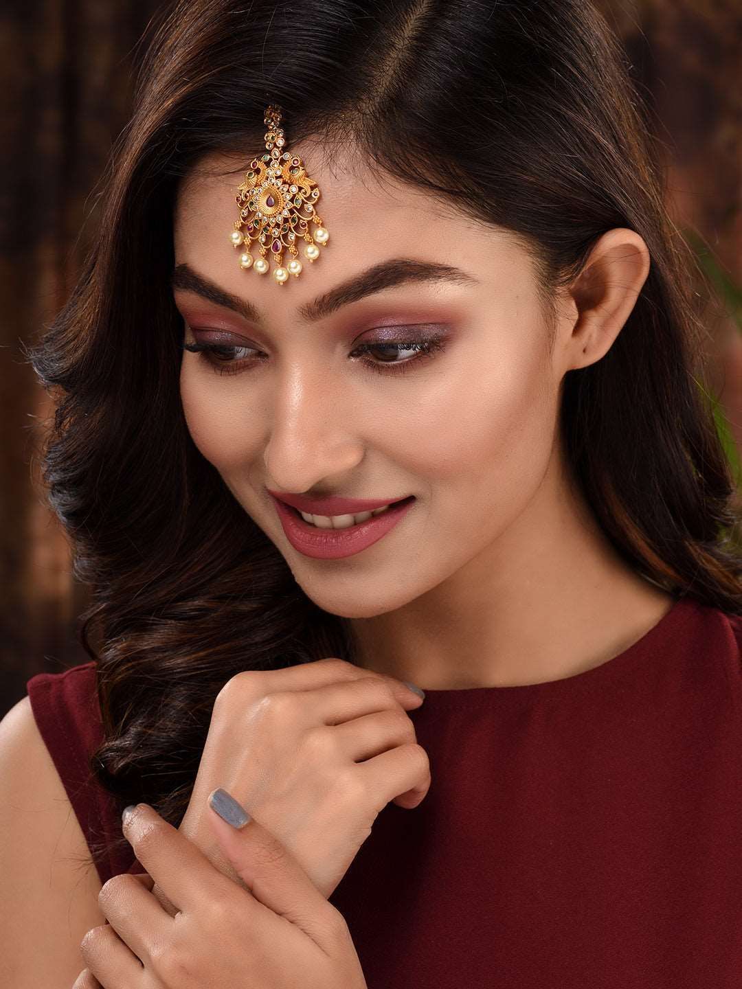 Gold Plated Multi AD Studded Maang Tikka