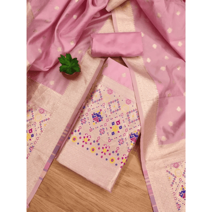 Generic Women's Banarasi Silk Printed Unstitched Salwar Suit Material With Dupatta (Light Pink, 3Mtrs)
