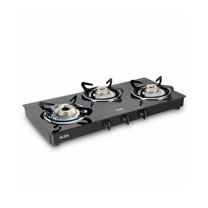 3 Burner Glass Gas Stove with High Flame Brass Burner Double Drip Tray (CT032GTHFBBDDBL) - Manual/Auto Ignition