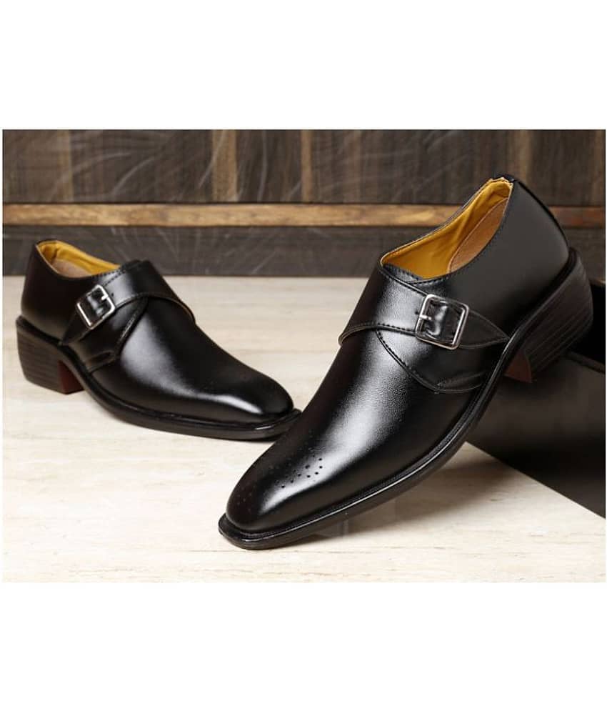 BXXY Monk Strap Artificial Leather Black Formal Shoes