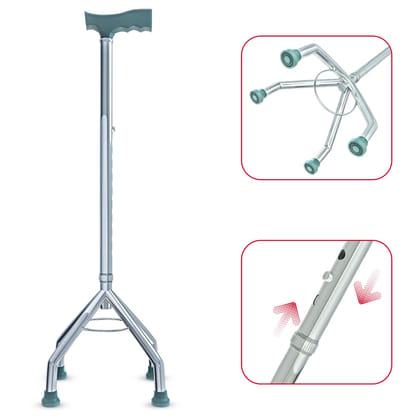 Adjustable Old Age Walking Stick | Four-Leg Support  Pack of 1  (ASSORTED)