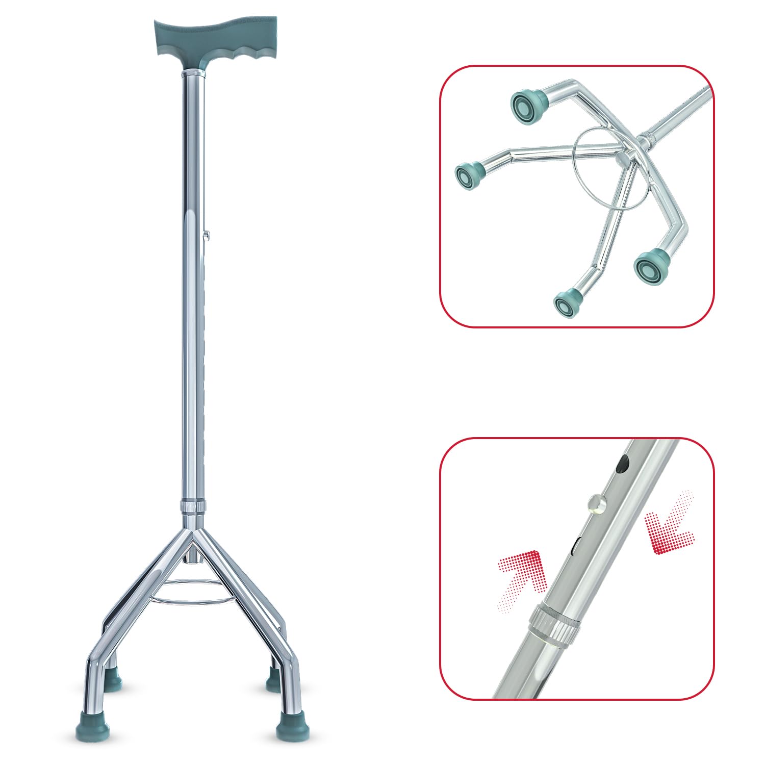 Four-Leg Old Age Walking Stick | Lightweight | Adjustable Support  Pack of 1  (ASSORTED)