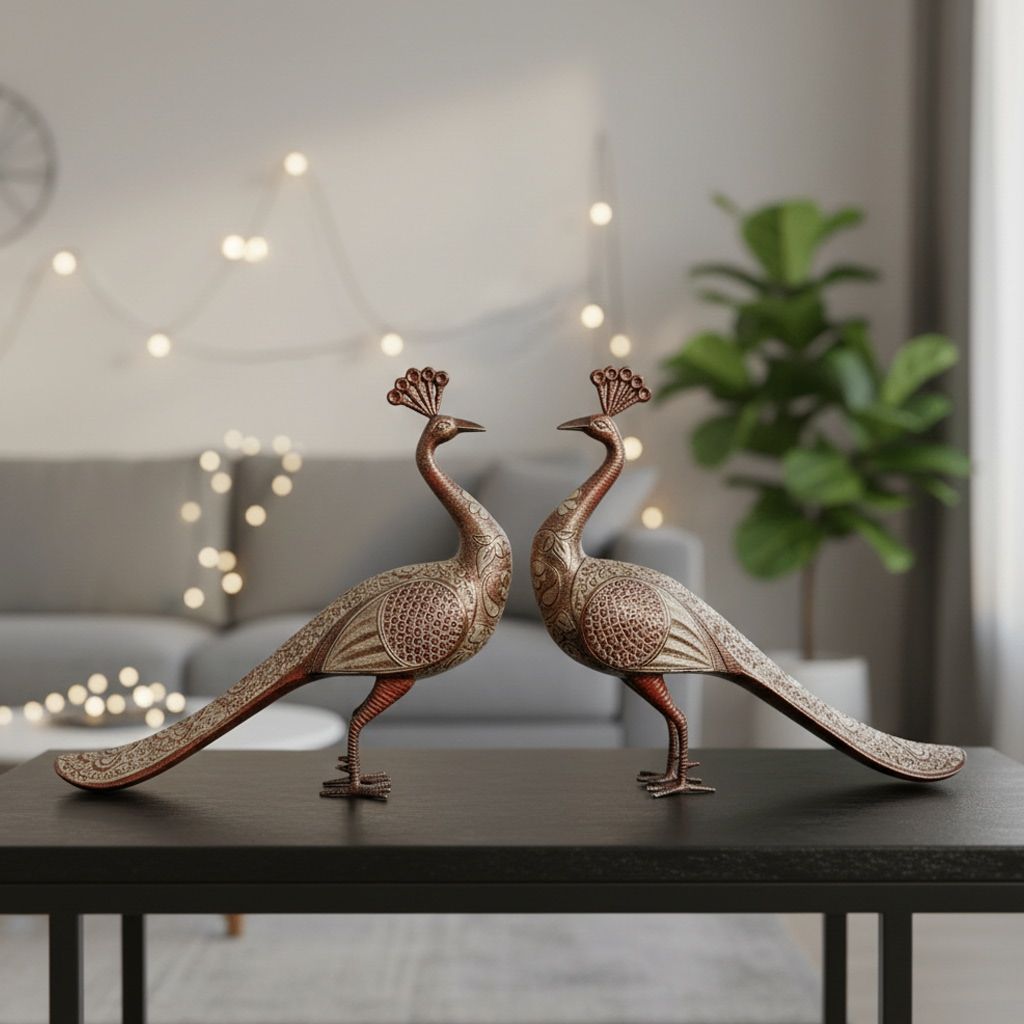 Luxury Brass Peacock Pair Statue for Living Room Decor, Height : 22 Inch (ANMAS251 G)