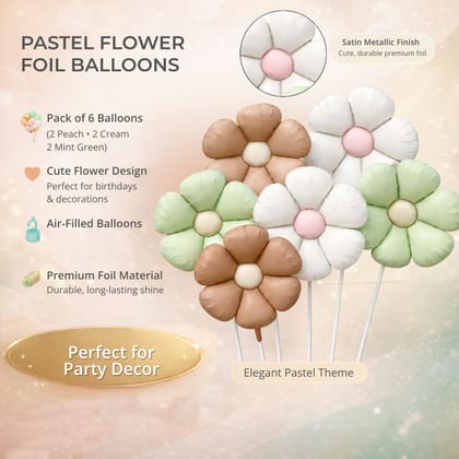 Flower Theme Foil Balloons Retro Colors - Set of 6
