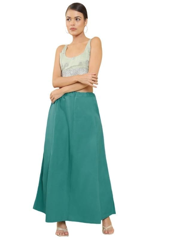 Women's Cotton Solid Petticoat (Green, Free Size)-PID47652