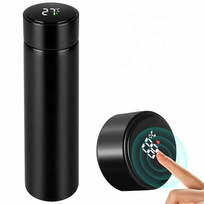 Premium Stainless Steel Smart Water Bottle with LED Temperature Display  Double Wall Vacuum Insulated Leakproof Flask, Hot & Cold Bottle (Pure Black, 500ml)