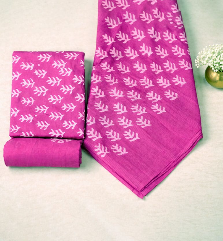 Handcrafted Batik Print Unstitched 3-Piece Suit Set