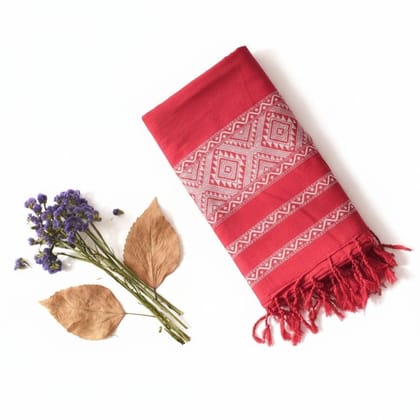 Artisanal Red Ethnic Dupatta with Tassels