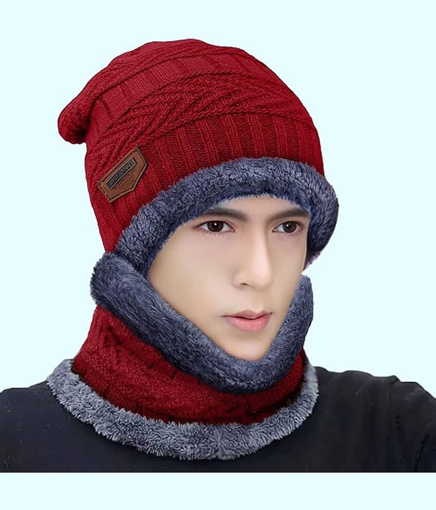Paryag Maroon Woollen Men's Cap ( Pack of 1 )