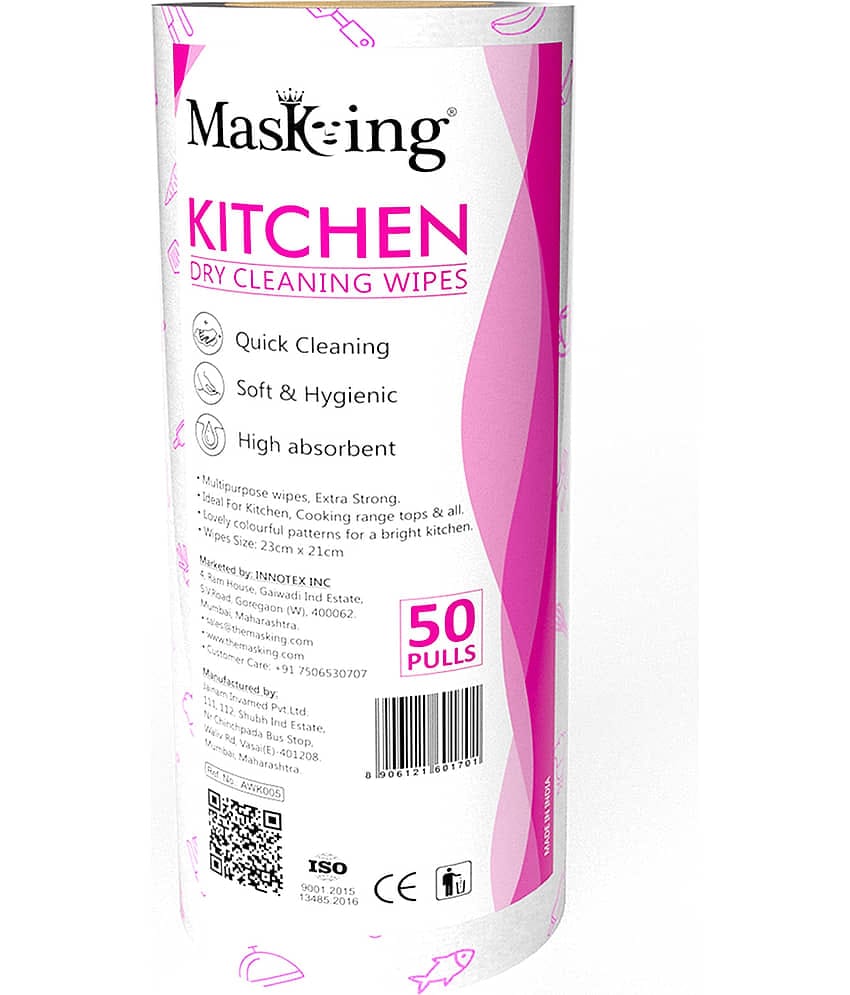 Masking Non-Woven Reusable & Washable Multi Surface Cleaner Wipes Kitchen Dry Wipes 23x21cm, 50 Pulls 180 g