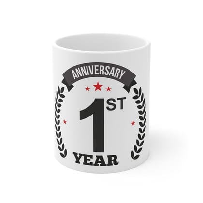 DARSHANS Ceramic 1st Anniversary Printed Coffee Mug (Color: White, Capacity:330ml)