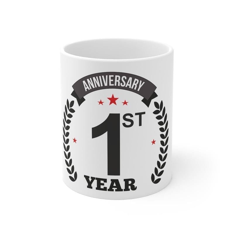 DARSHANS Ceramic 1st Anniversary Printed Coffee Mug (Color: White, Capacity:330ml)