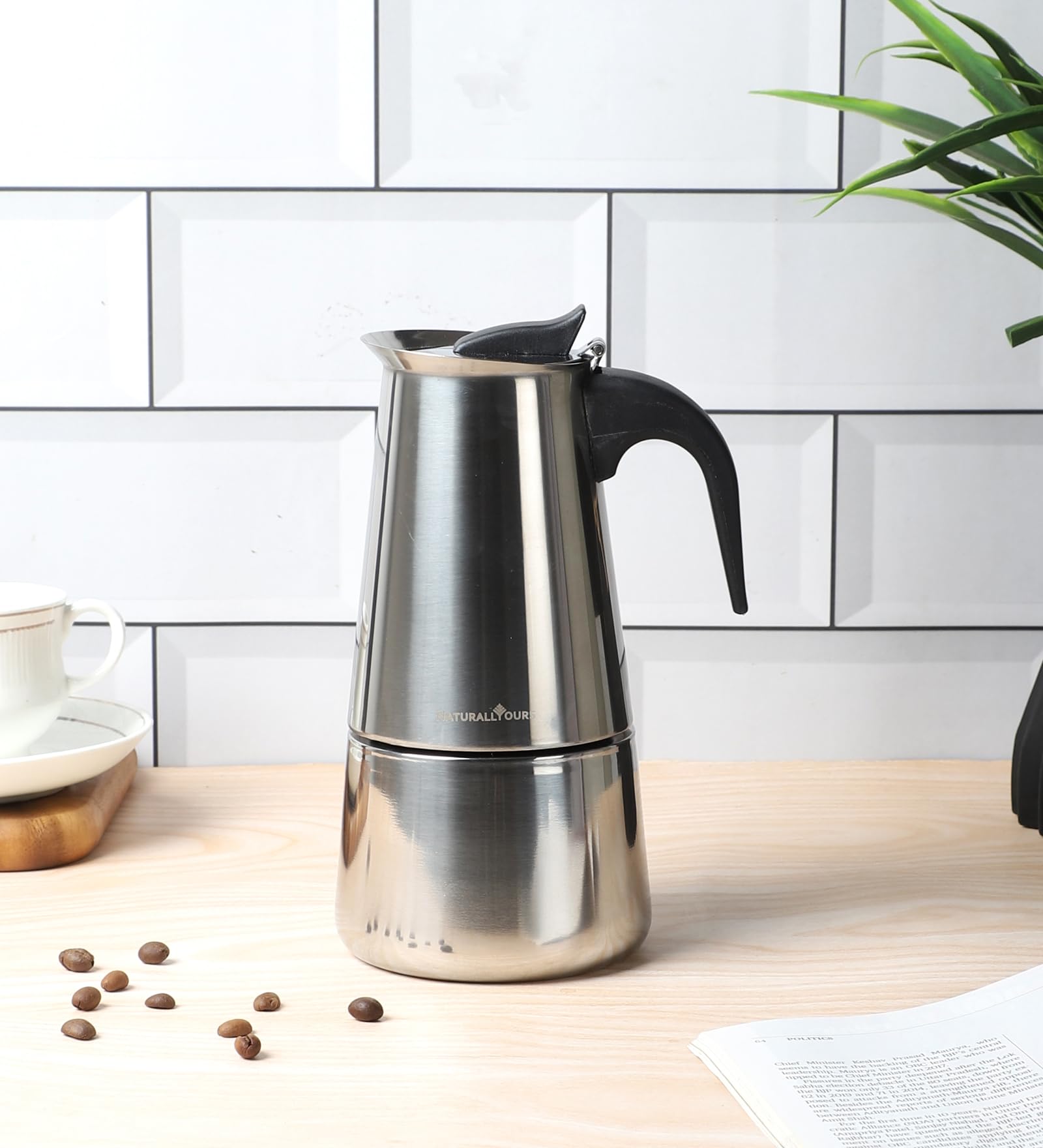 NATURALLYOURS STAINLESS STEEL - MOKA POT ESPRESSO MAKER 450 ML (SILVER)