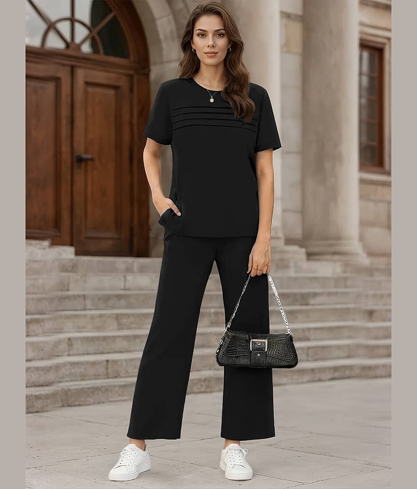 tysort Women Self Design Top With Trousers Co-Ord Set ( Black )