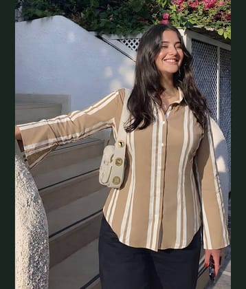 Rigo Women Striped Rayon Shirt ( Black )